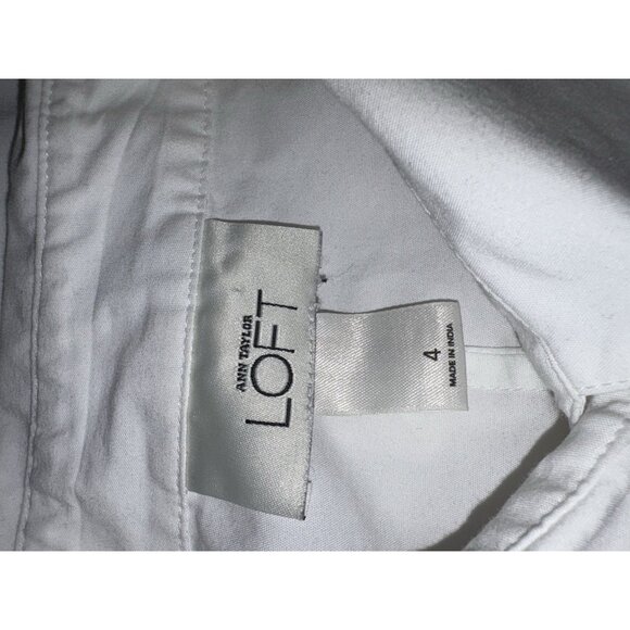 Loft Top Blouse  Women Small Size 4 White Long Sleeve Collar Button Front - Picture 6 of 7